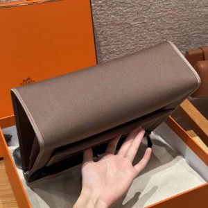Hermes Herbag Zip 31 Bag Retourne 18 Etoupe 89 Noir Handmade In Canvas and Hunter Cowhide Silver Hardware - Image 17