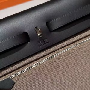 Hermes Herbag Zip 31 Bag Retourne 18 Etoupe 89 Noir Handmade In Canvas and Hunter Cowhide Silver Hardware - Image 15