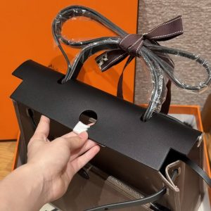 Hermes Herbag Zip 31 Bag Retourne 18 Etoupe 89 Noir Handmade In Canvas and Hunter Cowhide Silver Hardware - Image 12