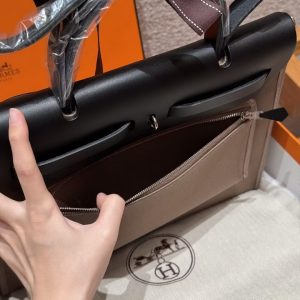Hermes Herbag Zip 31 Bag Retourne 18 Etoupe 89 Noir Handmade In Canvas and Hunter Cowhide Silver Hardware - Image 10
