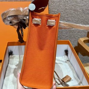 Hermes Herbag Zip 31 Bag Retourne 37 Gold 93 Orange Handmade In Militaire Canvas and Hunter Cowhide Silver Hardware - Image 18