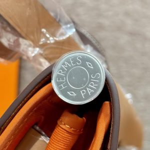 Hermes Herbag Zip 31 Bag Retourne 37 Gold 93 Orange Handmade In Militaire Canvas and Hunter Cowhide Silver Hardware - Image 16