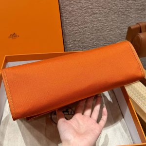 Hermes Herbag Zip 31 Bag Retourne 37 Gold 93 Orange Handmade In Militaire Canvas and Hunter Cowhide Silver Hardware - Image 14
