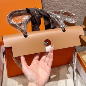 Hermes Herbag Zip 31 Bag Retourne 37 Gold 93 Orange Handmade In Militaire Canvas and Hunter Cowhide Silver Hardware - Image 12