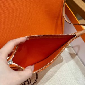 Hermes Herbag Zip 31 Bag Retourne 37 Gold 93 Orange Handmade In Militaire Canvas and Hunter Cowhide Silver Hardware - Image 11