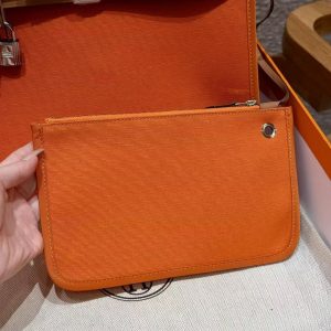 Hermes Herbag Zip 31 Bag Retourne 37 Gold 93 Orange Handmade In Militaire Canvas and Hunter Cowhide Silver Hardware - Image 10