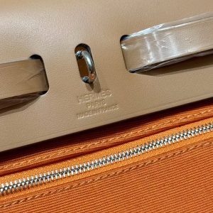 Hermes Herbag Zip 31 Bag Retourne 37 Gold 93 Orange Handmade In Militaire Canvas and Hunter Cowhide Silver Hardware - Image 3