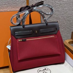 Hermes Herbag Zip 31 Bag Retourne 46 Ebene 55 Rouge H Handmade In Canvas and Hunter Cowhide Silver Hardware - Image 2