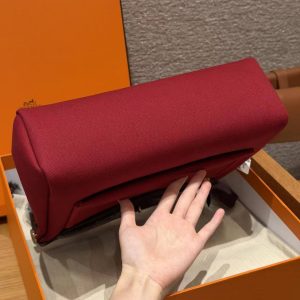 Hermes Herbag Zip 31 Bag Retourne 46 Ebene 55 Rouge H Handmade In Canvas and Hunter Cowhide Silver Hardware - Image 18