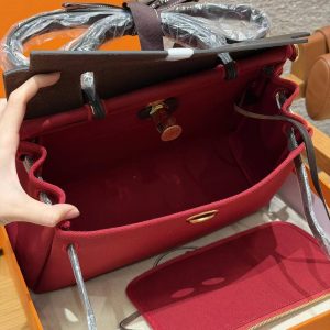 Hermes Herbag Zip 31 Bag Retourne 46 Ebene 55 Rouge H Handmade In Canvas and Hunter Cowhide Silver Hardware - Image 17