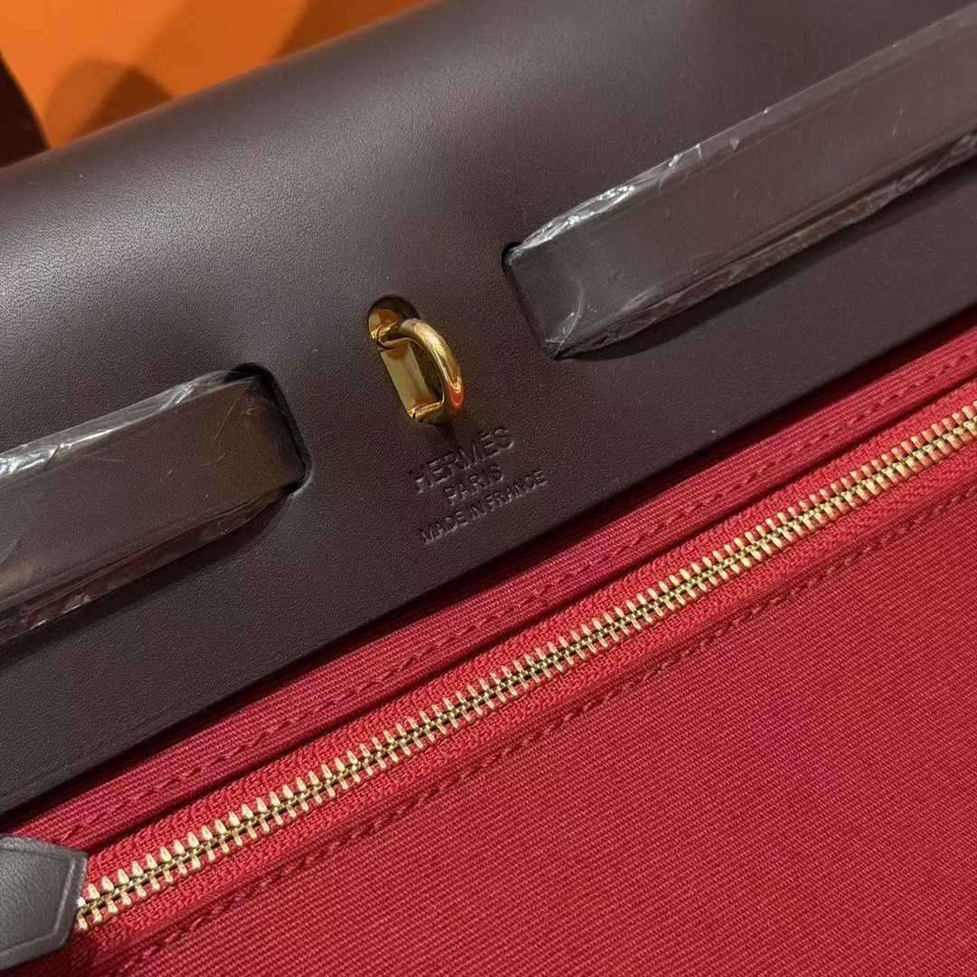 Hermes Herbag Zip 31 Bag Retourne 46 Ebene 55 Rouge H Handmade In Canvas and Hunter Cowhide Silver Hardware - Image 15