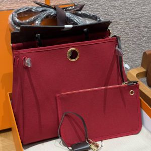 Hermes Herbag Zip 31 Bag Retourne 46 Ebene 55 Rouge H Handmade In Canvas and Hunter Cowhide Silver Hardware - Image 13