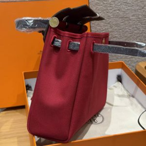 Hermes Herbag Zip 31 Bag Retourne 46 Ebene 55 Rouge H Handmade In Canvas and Hunter Cowhide Silver Hardware - Image 12