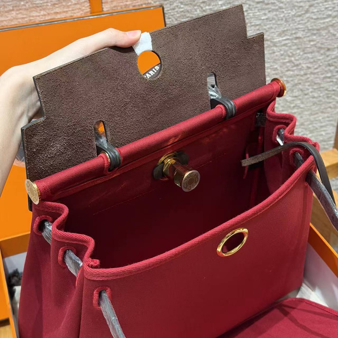 Hermes Herbag Zip 31 Bag Retourne 46 Ebene 55 Rouge H Handmade In Canvas and Hunter Cowhide Silver Hardware - Image 11