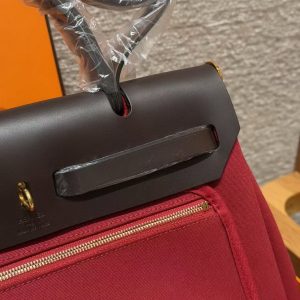 Hermes Herbag Zip 31 Bag Retourne 46 Ebene 55 Rouge H Handmade In Canvas and Hunter Cowhide Silver Hardware - Image 10