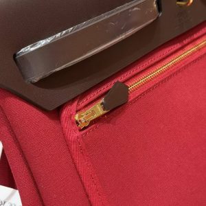 Hermes Herbag Zip 31 Bag Retourne 46 Ebene 55 Rouge H Handmade In Canvas and Hunter Cowhide Silver Hardware - Image 9