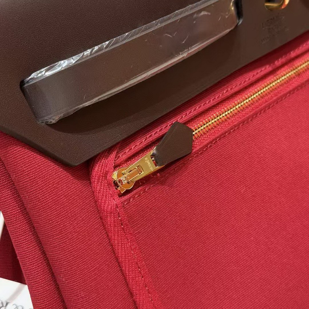 Hermes Herbag Zip 31 Bag Retourne 46 Ebene 55 Rouge H Handmade In Canvas and Hunter Cowhide Silver Hardware - Image 9