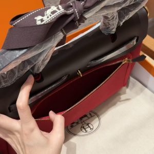 Hermes Herbag Zip 31 Bag Retourne 46 Ebene 55 Rouge H Handmade In Canvas and Hunter Cowhide Silver Hardware - Image 7