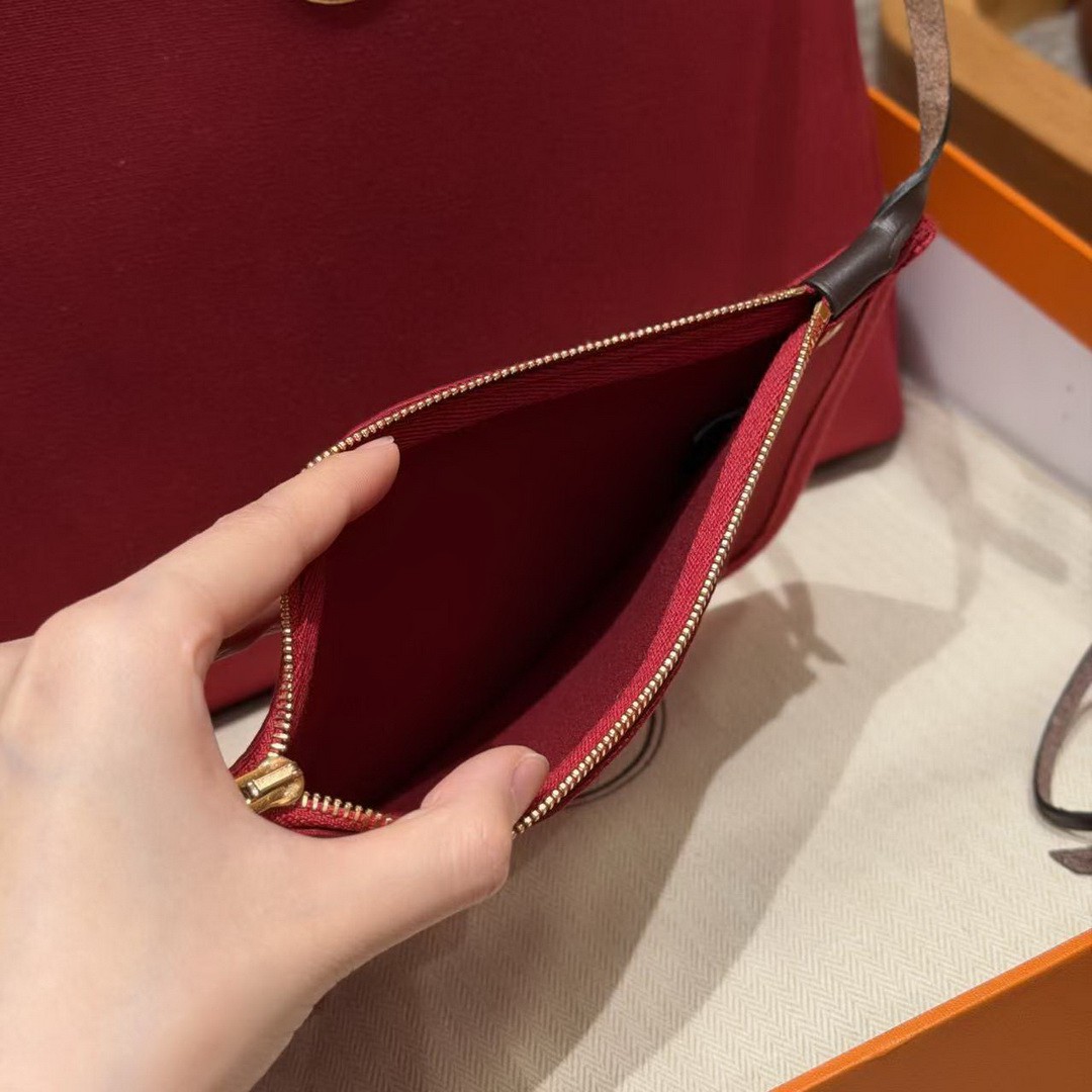 Hermes Herbag Zip 31 Bag Retourne 46 Ebene 55 Rouge H Handmade In Canvas and Hunter Cowhide Silver Hardware - Image 3