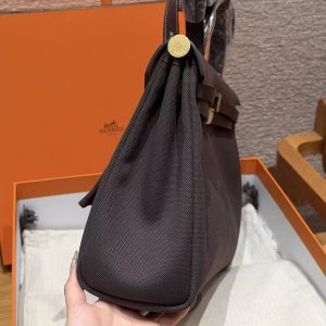Hermes Herbag Zip 31 Bag Retourne 46 Ebene Handmade In Canvas and Hunter Cowhide Gold Hardware - Image 20