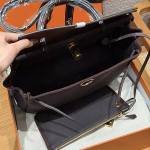 Hermes Herbag Zip 31 Bag Retourne 46 Ebene Handmade In Canvas and Hunter Cowhide Gold Hardware - Image 18