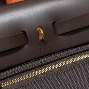 Hermes Herbag Zip 31 Bag Retourne 46 Ebene Handmade In Canvas and Hunter Cowhide Gold Hardware - Image 16