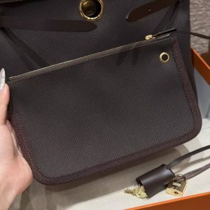 Hermes Herbag Zip 31 Bag Retourne 46 Ebene Handmade In Canvas and Hunter Cowhide Gold Hardware - Image 7