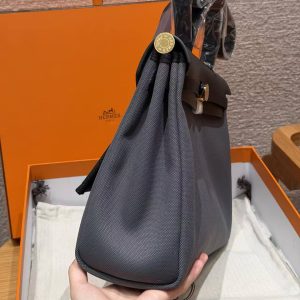 Hermes Herbag Zip 31 Bag Retourne 85 Ardoise 89 Noir Handmade In Canvas and Hunter Cowhide Gold Hardware - Image 20