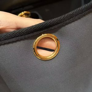 Hermes Herbag Zip 31 Bag Retourne 85 Ardoise 89 Noir Handmade In Canvas and Hunter Cowhide Gold Hardware - Image 12