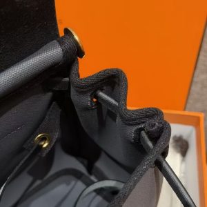 Hermes Herbag Zip 31 Bag Retourne 85 Ardoise 89 Noir Handmade In Canvas and Hunter Cowhide Gold Hardware - Image 11