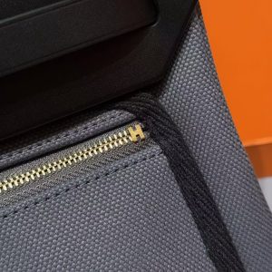 Hermes Herbag Zip 31 Bag Retourne 85 Ardoise 89 Noir Handmade In Canvas and Hunter Cowhide Gold Hardware - Image 10
