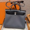 Hermes Herbag Zip 31 Bag Retourne 85 Ardoise 89 Noir Handmade In Canvas and Hunter Cowhide Silver Hardware