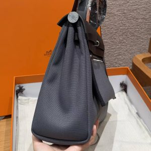 Hermes Herbag Zip 31 Bag Retourne 85 Ardoise 89 Noir Handmade In Canvas and Hunter Cowhide Silver Hardware - Image 19