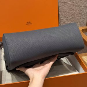 Hermes Herbag Zip 31 Bag Retourne 85 Ardoise 89 Noir Handmade In Canvas and Hunter Cowhide Silver Hardware - Image 18