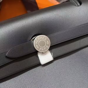 Hermes Herbag Zip 31 Bag Retourne 85 Ardoise 89 Noir Handmade In Canvas and Hunter Cowhide Silver Hardware - Image 16