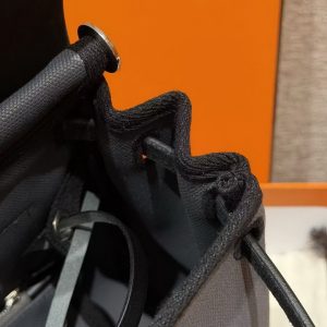 Hermes Herbag Zip 31 Bag Retourne 85 Ardoise 89 Noir Handmade In Canvas and Hunter Cowhide Silver Hardware - Image 11
