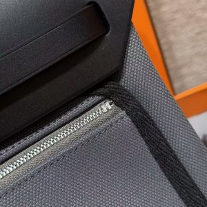 Hermes Herbag Zip 31 Bag Retourne 85 Ardoise 89 Noir Handmade In Canvas and Hunter Cowhide Silver Hardware - Image 9