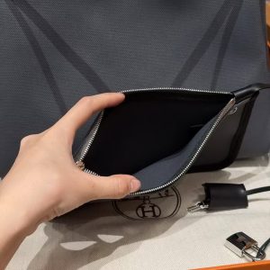 Hermes Herbag Zip 31 Bag Retourne 85 Ardoise 89 Noir Handmade In Canvas and Hunter Cowhide Silver Hardware - Image 5