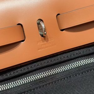 Hermes Herbag Zip 31 Bag Retourne 89 Nior Fauve Handmade In Canvas and Hunter Cowhide Silver Hardware - Image 11