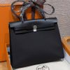 Hermes Herbag Zip 31 Bag Retourne 89 Noir Handmade In Canvas and Hunter Cowhide Silver Hardware