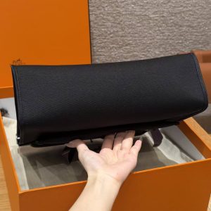 Hermes Herbag Zip 31 Bag Retourne 89 Noir Handmade In Canvas and Hunter Cowhide Silver Hardware - Image 14