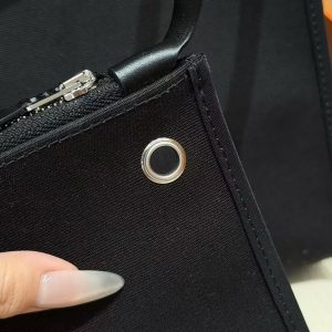 Hermes Herbag Zip 31 Bag Retourne 89 Noir Handmade In Canvas and Hunter Cowhide Silver Hardware - Image 4