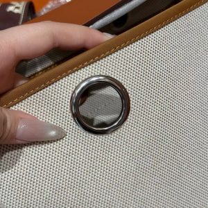 Hermes Herbag Zip 31 Bag Retourne Béton 37 Gold Handmade In Canvas and Hunter Cowhide Silver Hardware - Image 10