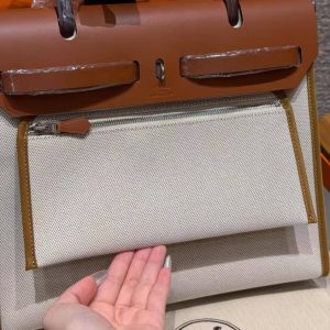 Hermes Herbag Zip 31 Bag Retourne Béton 37 Gold Handmade In Canvas and Hunter Cowhide Silver Hardware - Image 8