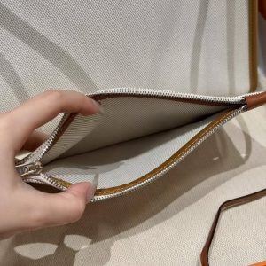 Hermes Herbag Zip 31 Bag Retourne Béton 37 Gold Handmade In Canvas and Hunter Cowhide Silver Hardware - Image 4