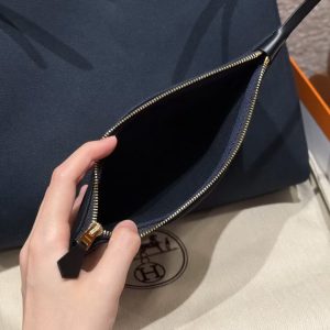 Hermes Herbag Zip 31 Bag Retourne Blue Presse Noir Handmade In Canvas and Hunter Cowhide Silver Hardware - Image 6