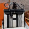 Hermes Herbag Zip 31 Bag Retourne Ecru Noir Handmade In Canvas and Hunter Cowhide Silver Hardware