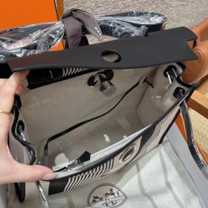 Hermes Herbag Zip 31 Bag Retourne Ecru Noir Handmade In Canvas and Hunter Cowhide Silver Hardware - Image 22