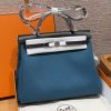 Hermes Herbag Zip 31 Bag Retourne New Blue Jean Noir Handmade In Canvas and Hunter Cowhide Silver Hardware