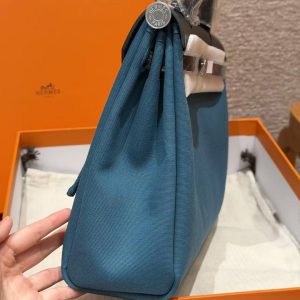 Hermes Herbag Zip 31 Bag Retourne New Blue Jean Noir Handmade In Canvas and Hunter Cowhide Silver Hardware - Image 22